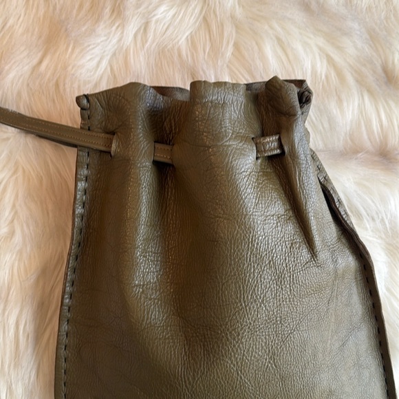 Mid Century Modern Olive Green Leather Asymmetrical Bag - Picture 3 of 11